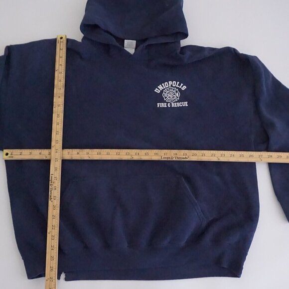 Vintage '90s Gildan Navy Uniopolis Fire & Rescue Cotton Hoodie Sweatshirt 2XL - Picture 3 of 11